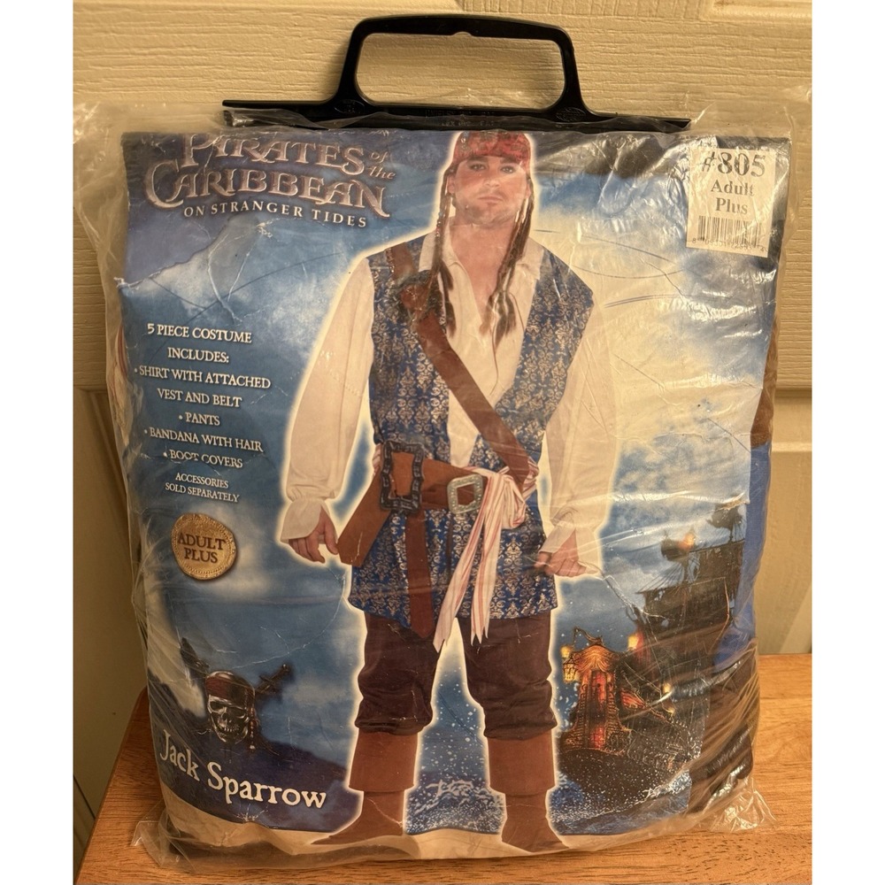 Jack Sparrow Pirates of the Caribbean Disney 5Piece Costume Adult Plus Halloween